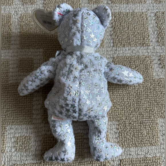 TY Millennial Bear The Beginning Beanie Baby Silver Stars Plush 2000 Collectible - Picture 4 of 7